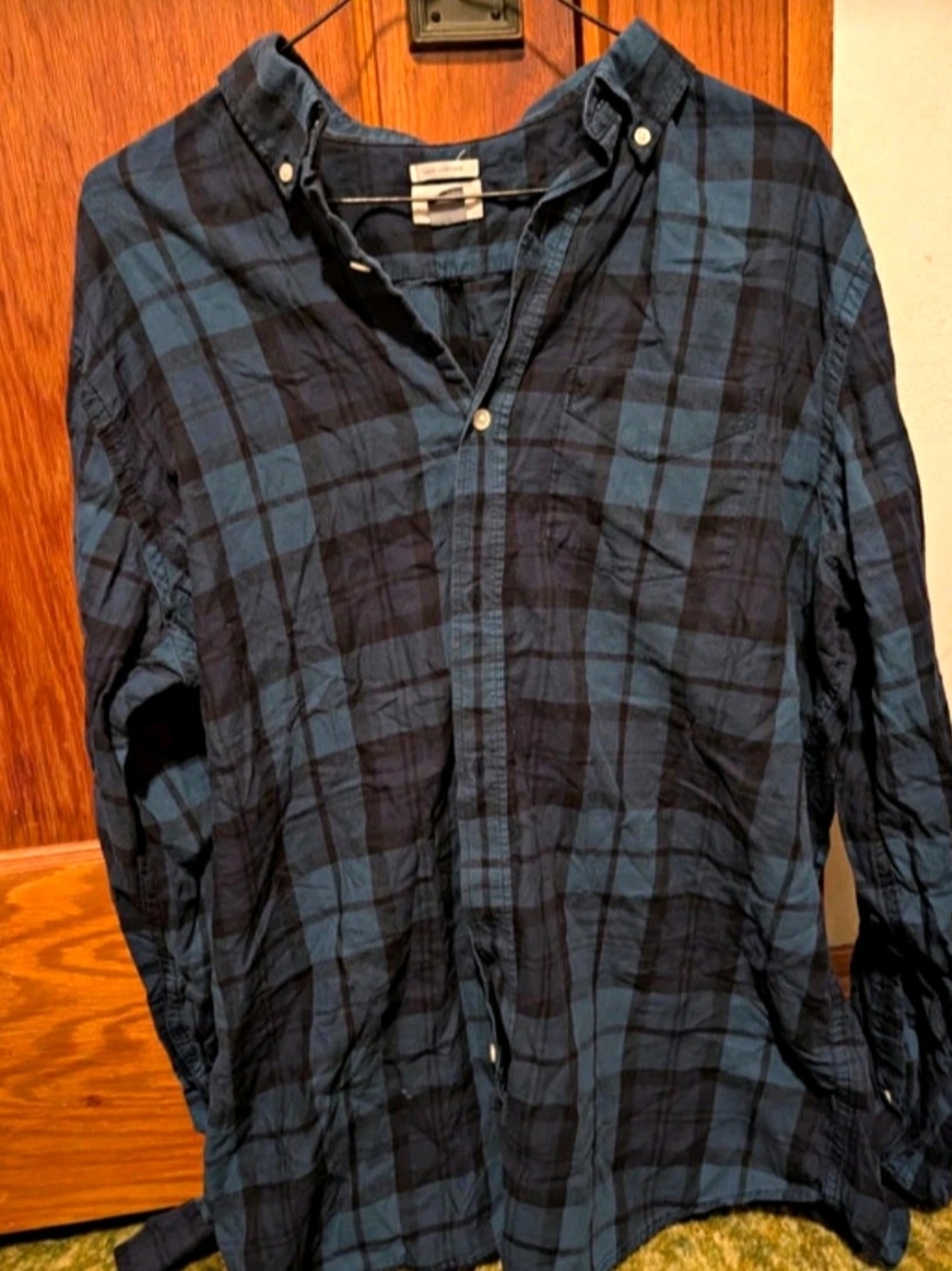 Old Navy Blue and Black Plaid Button-Down Shirt